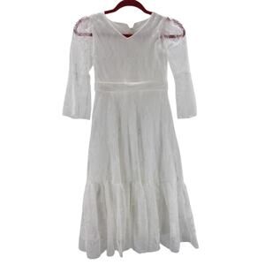 FLOWER GIRL'S 8-9Y white lace chiffon ruffle sleeve maxi party dress NEW B32